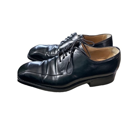Lidfort Black Leather Square Toe Oxford Dress Shoes Mens 9 Made in Italy Good